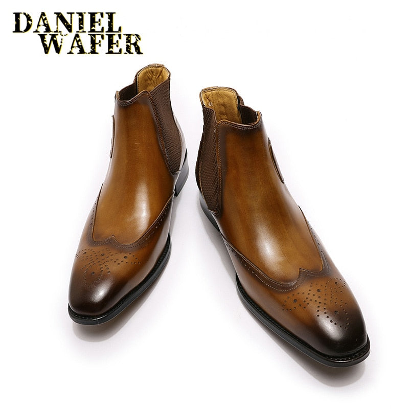 Luxury Brand Men Chelsea Casual Boots High Quality Genuine Leather