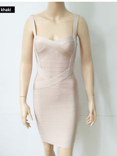 Women Sexy Spaghetti Strap Rayon HL Elastic Celebrity Bandage Dress