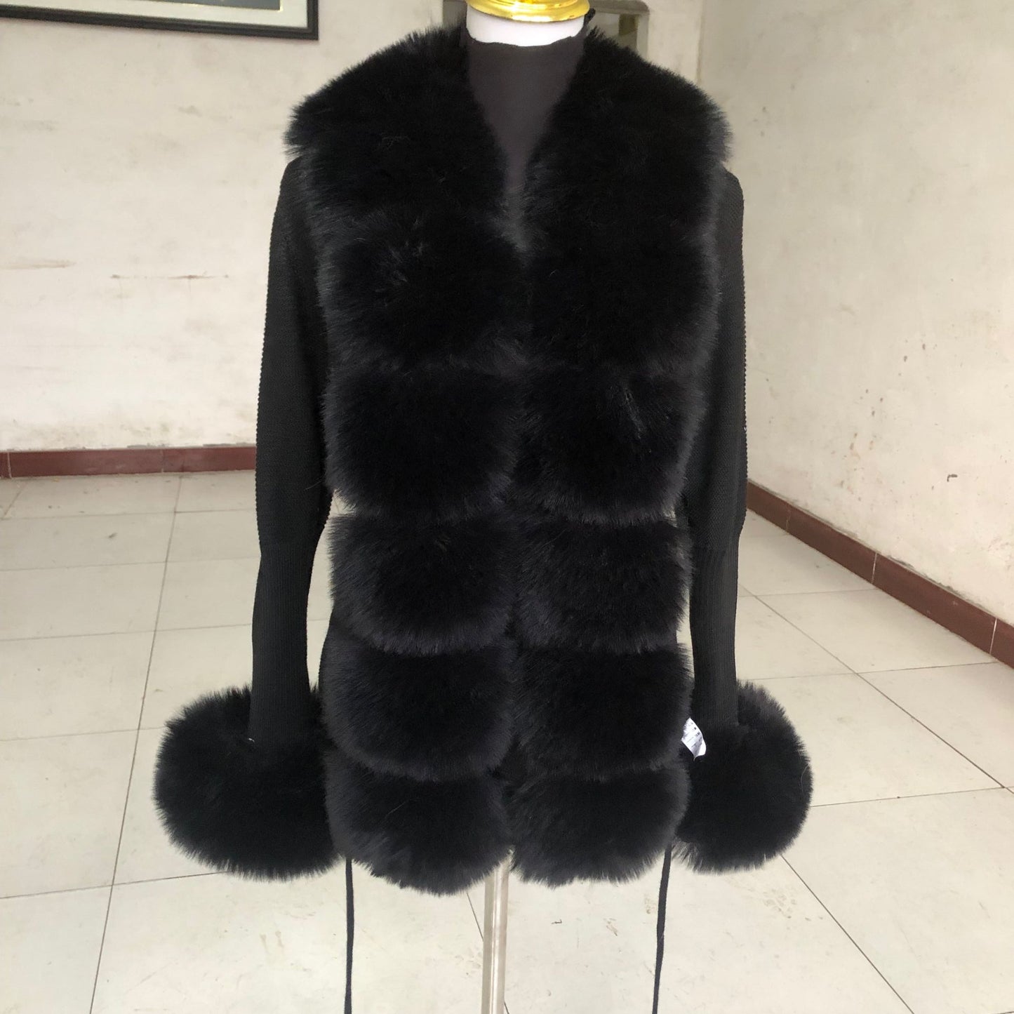 Women Faux Fur Knit Sweater cardigan Spring Autumn elegant Knitted sweater