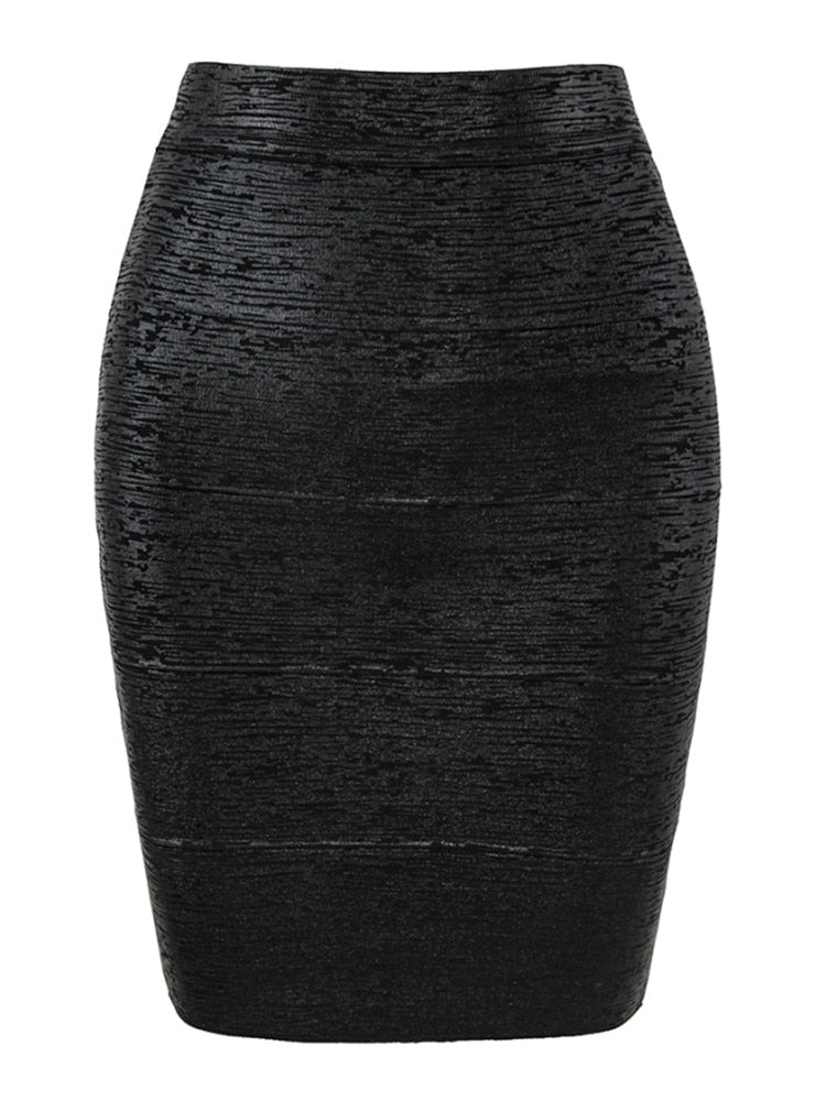 Women Summer Skirt Black Silver Gold Bandage Skirt High Street