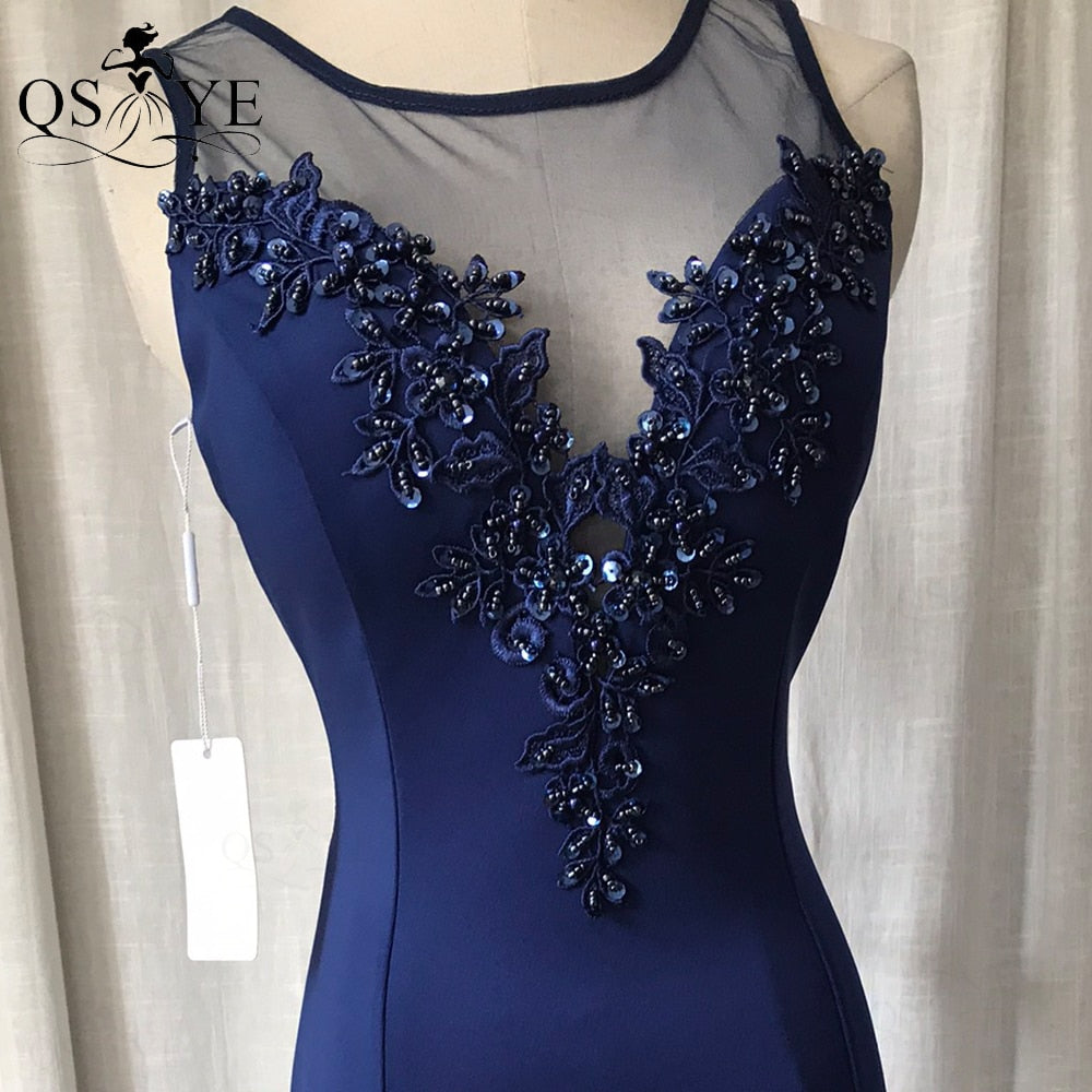 Homecoming Dresses: Navy Prom Dresses Mermaid Beaded Lace Appliques