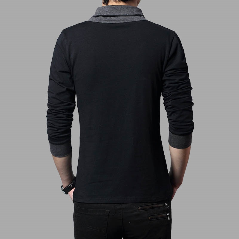 Fashion Brand Trend Slim Fit Long Sleeve T Shirt Men Patchwork Collar