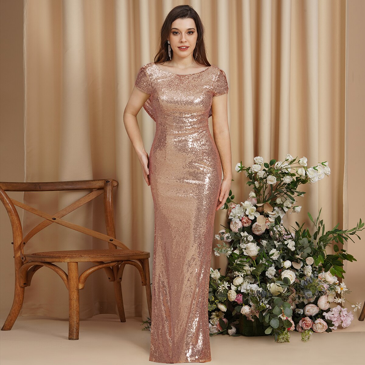 Homecoming Dresses: Gold Prom Gowns for Women Features Sequins Low Cowl Back