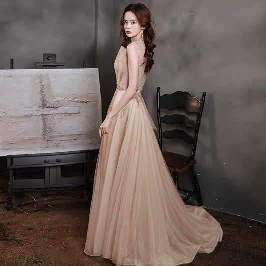 Homecoming Dresses: Evening Dresses V-Neck Sleeveless Elegant Party Train Dress