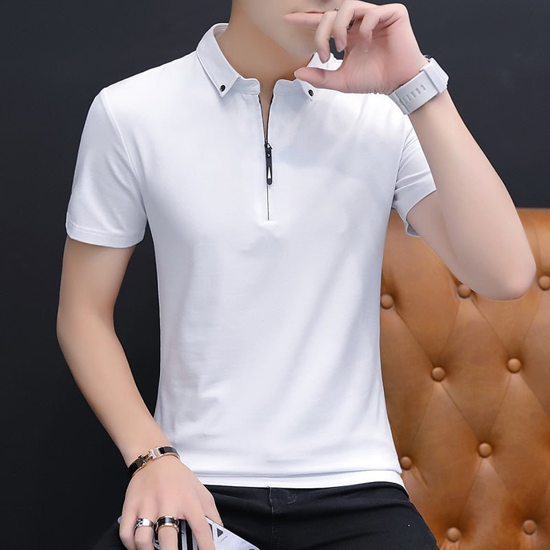 summer casual polo shirt men short sleeve turn down collar slim fit