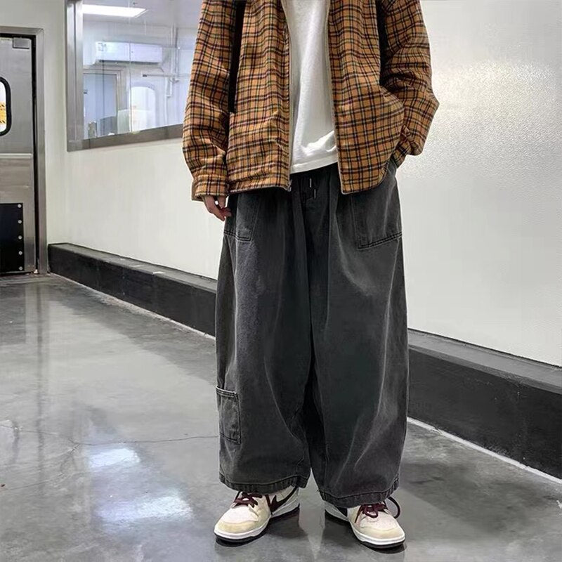 Streetwear  multi-pocket jeans cargo pants Loose Plus Size Wide Leg Pants