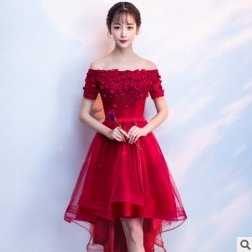 Homecoming Dresses: Dark Red Purple Prom Dresses With Flowers Boat Neck Lace