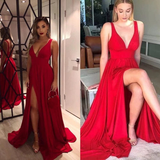Homecoming Dresses: Pink Prom Dresses Sister Group Dresses Split V Neck Backless
