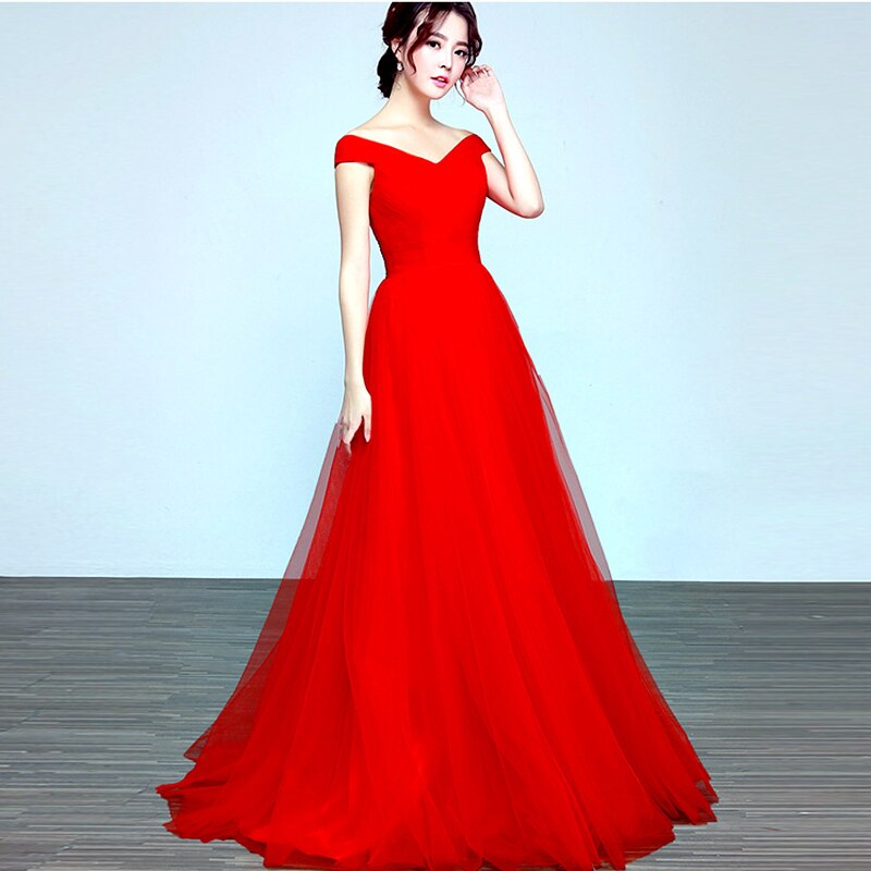 Evening wear Dresses: Prom Dress Women Elegant Wedding Party Dresses Off Shoulder