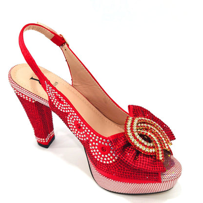 Special Heels New Coming HOT Selling Italian Women Shoes and Bag Set in Red color for Luxury Party