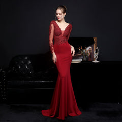 Evening wear Dresses: Evening Dress with Appliques Full Sleeves Party Maxi