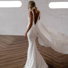 Wedding Dress Plain Sleeveless Open Back Simple Bridal Gowns