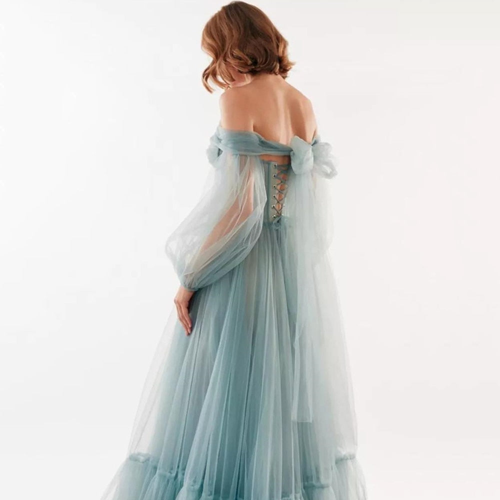 Evening wear Dresses: Puff Sleeve Evening Dresses  Off The Shoulder  Prom Gown