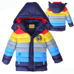 Keep Warm Boys Jacket Long Style Color Stripe Thick Coat For Kids