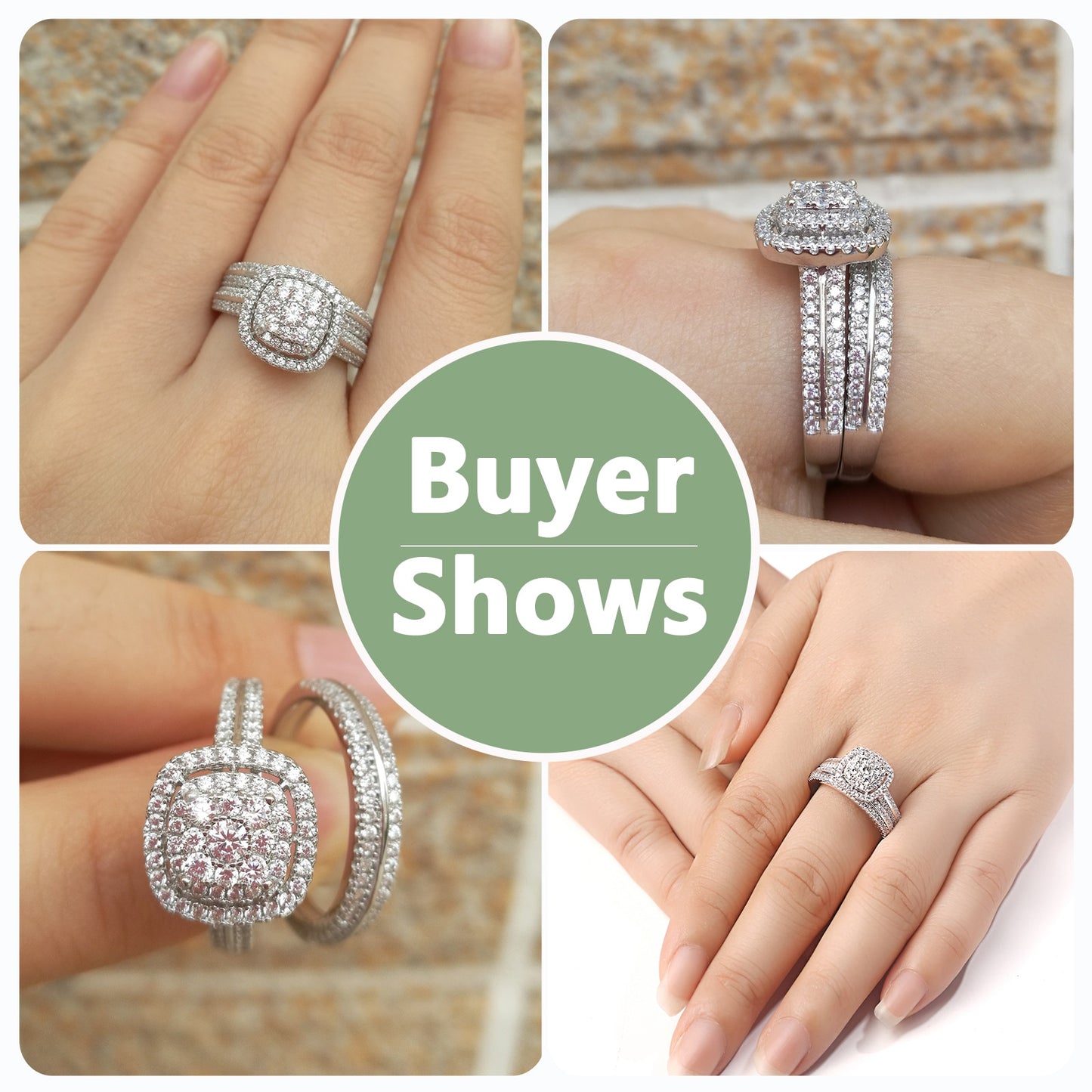 2Pcs Wedding Rings For Women Solid 925 Sterling Silver Engagement Ring