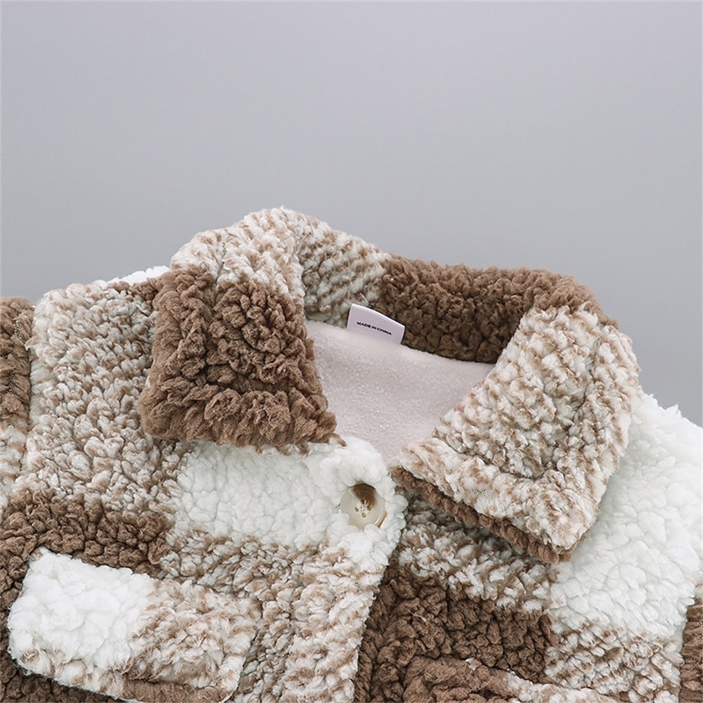 Toddler Girl Plaid Lapel Collar Button Design Coat Jacket for Girls Boy Baby