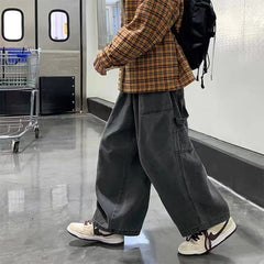Streetwear  multi-pocket jeans cargo pants Loose Plus Size Wide Leg Pants