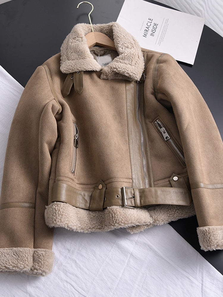 Winter Women Thick Warm Jacket Short Motorcycle Coats