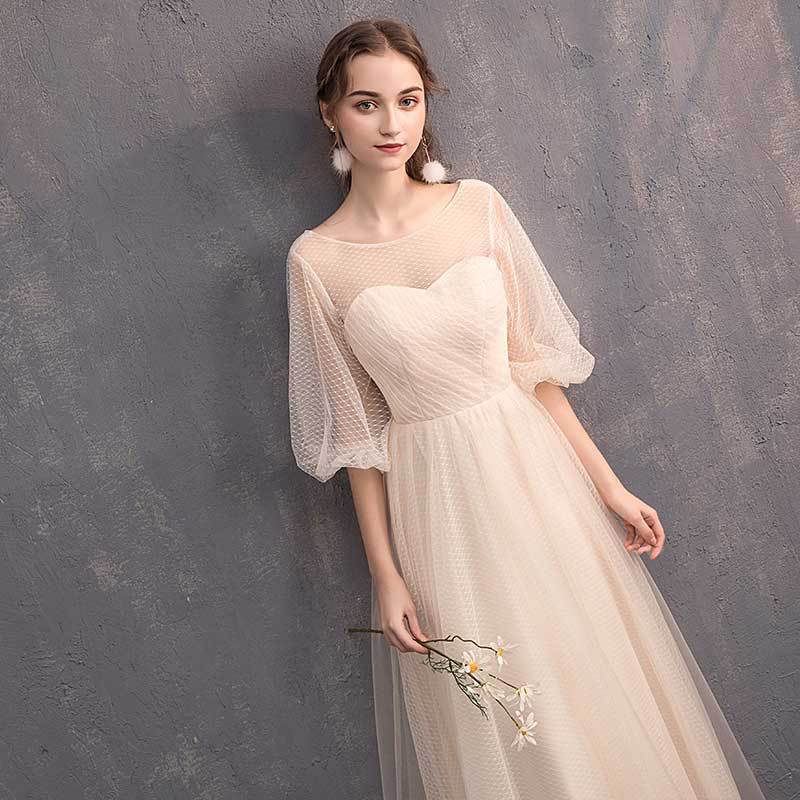 Homecoming Dresses: Long Light Cream Champagne Prom Dresses Tulle Formal Gown