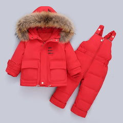 Children Snowsuit Winter Baby Down Jacket Jumpsuit Parka Real Fur