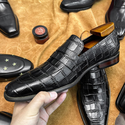 Summer Hot Men Loafer Shoes Real Cow Leather Plaid Prints Slip On  Daily Formal Fashion Luxury Shoes