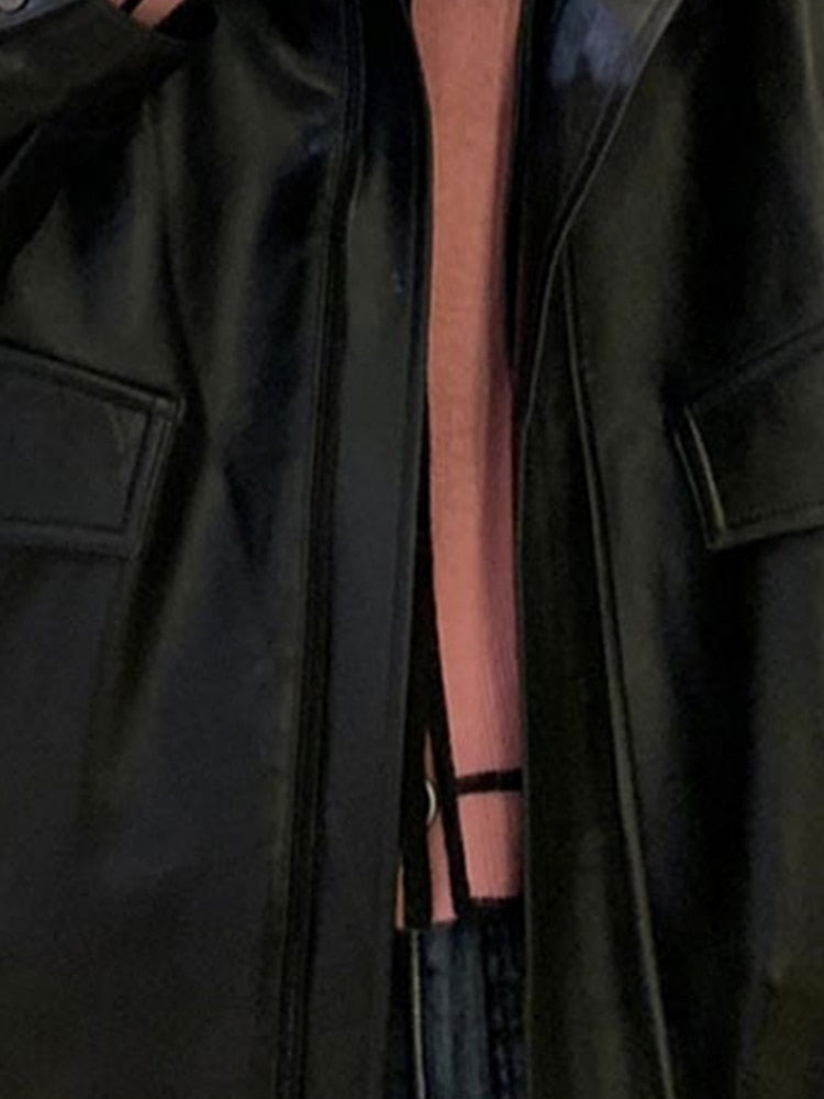Spring Autumn Cool Retro Casual Oversized Black Waterproof Soft
