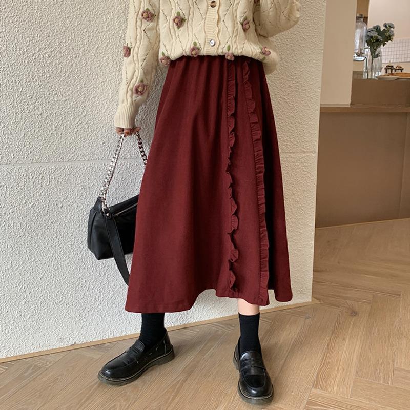 Spring/Autumn Women Skirts High Waist Student Korean Style Dark Vintage Ruffle