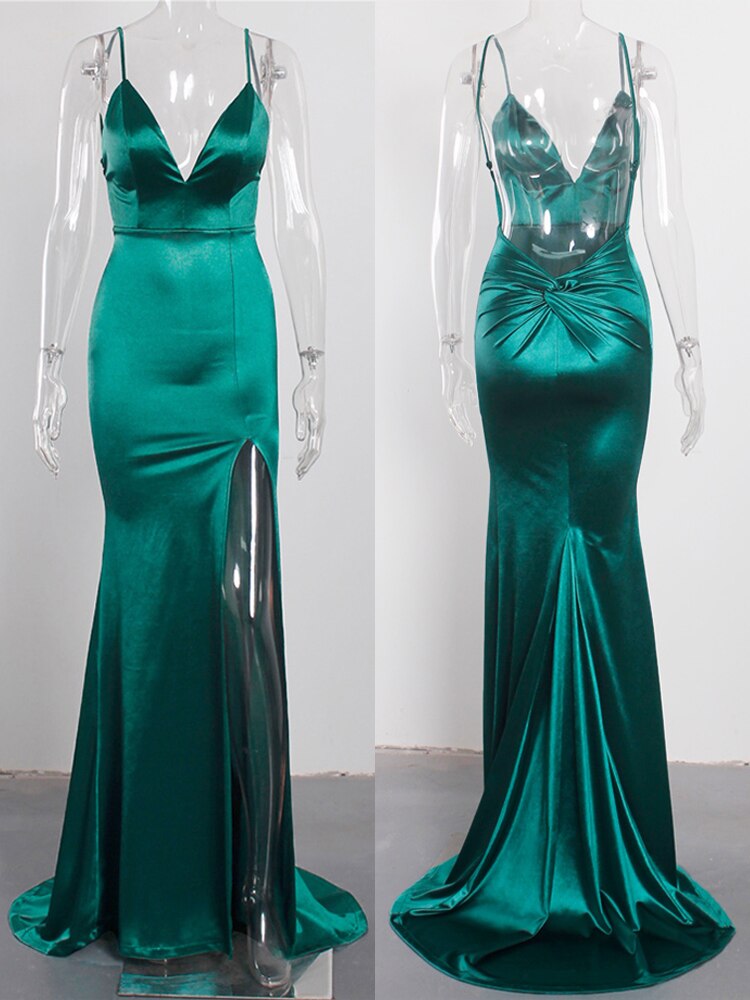 Evening wear Dresses: Red Evening Gown Strappy Split Leg Floor Length Long
