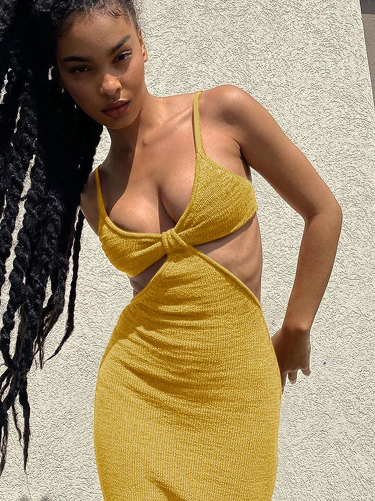 Backless Maxi Dress Summer Holiday Women Dresses Party Club Elegant Hollow Out
