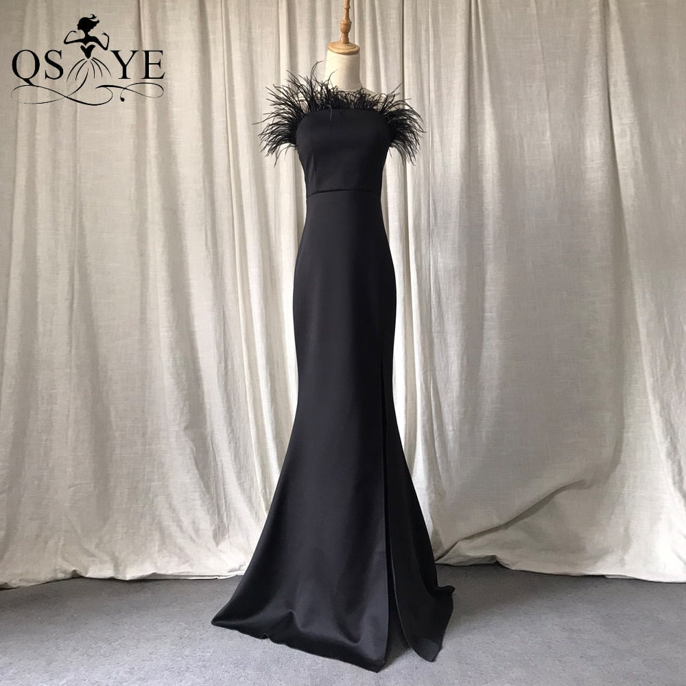 Homecoming Dresses: Prom Dresses Ostrich Feather Stretch Mermaid Evening Gown