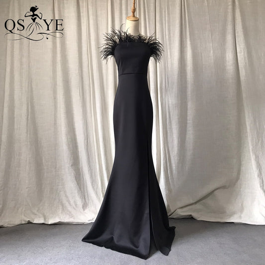 Homecoming Dresses: Prom Dresses Ostrich Feather Stretch Mermaid Evening Gown