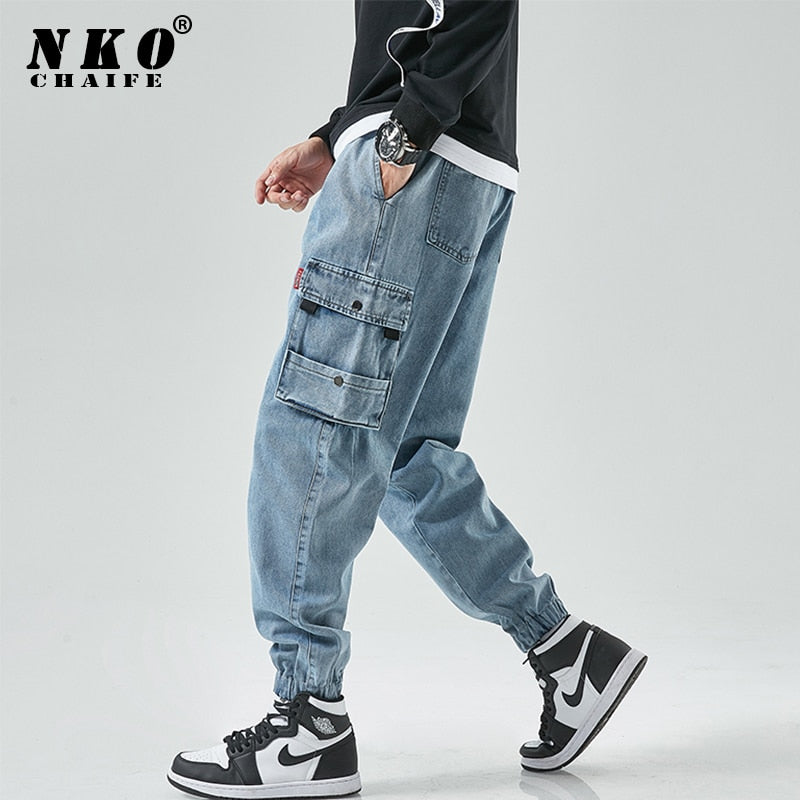Hip Hop Cargo Jeans Pants Men Fashion Casual Harem Joggers Trousers Men