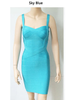 Women Sexy Spaghetti Strap Rayon HL Elastic Celebrity Bandage Dress