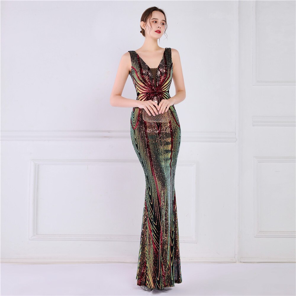 Evening wear Dresses: Mermaid Evening Dress Luxury Sequin Party Maxi Dress