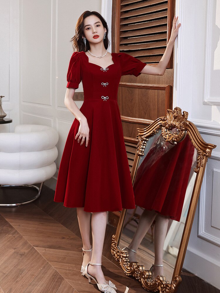 Homecoming Dresses: Red Women Prom Dress Simple French Style Short Sleeve