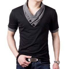 Plus Size Summer Mens T-Shirts Fashion Slim Short Sleeve Patchwork