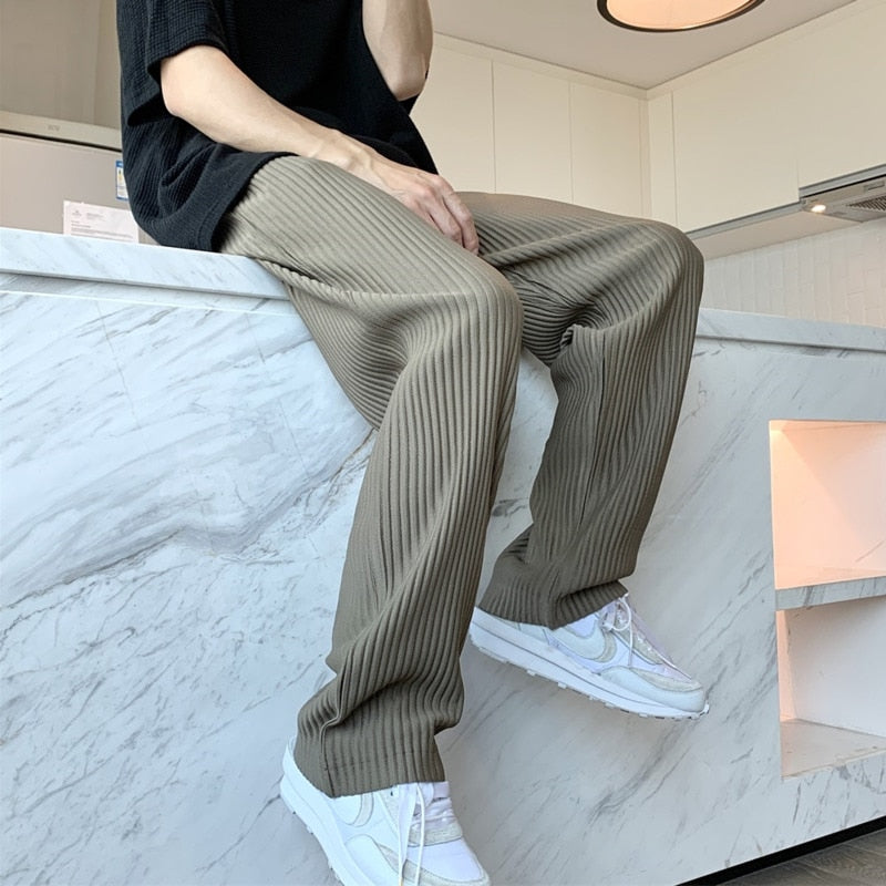 Summer 3-color Pleated Pants Men Fashion Oversized Ice Silk Pants Men