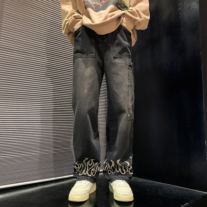 Personality Embroidery Men Baggy Jeans Streetwear