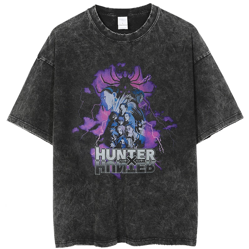Hip Hop Oversize Washed T-Shirt Men Streetwear Anime Hunter X Hunter Graphic