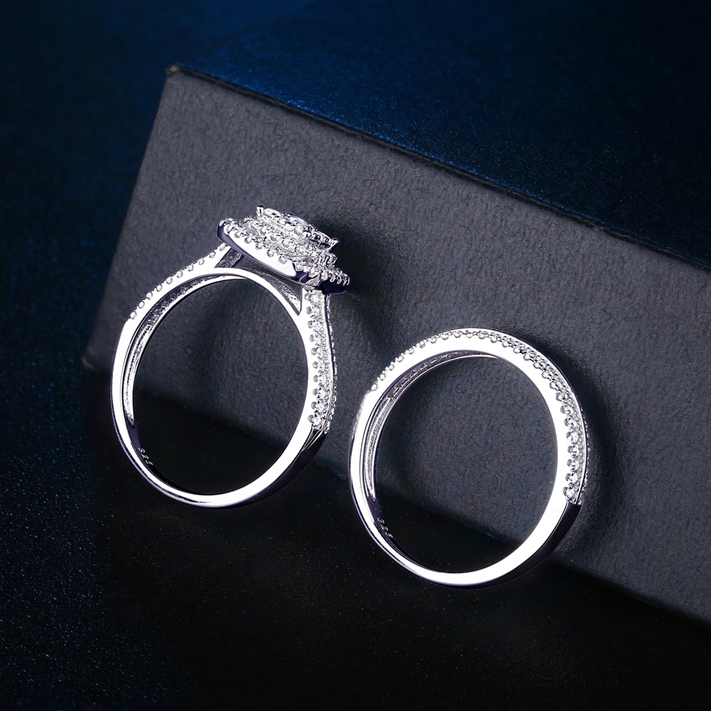 2Pcs Wedding Rings For Women Solid 925 Sterling Silver Engagement Ring