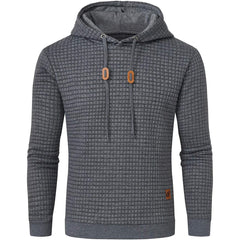 Men Hoodies Long Sleeve Plaid Jacquard Pullover Drawstring Solid Tracksuit