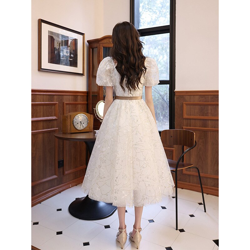 Homecoming Dresses: White Prom Dress Short Sleeves Wedding Party Dresses