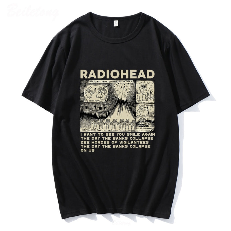 Radiohead Vintage Print T Shirt Mens Oversized 100% Cotton Unisex T-shirts