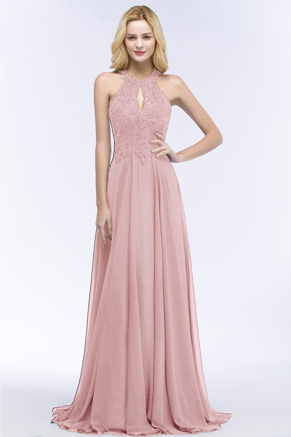 Homecoming Dresses: Prom Dress Halter Neck Bodice Layered in Embroidered