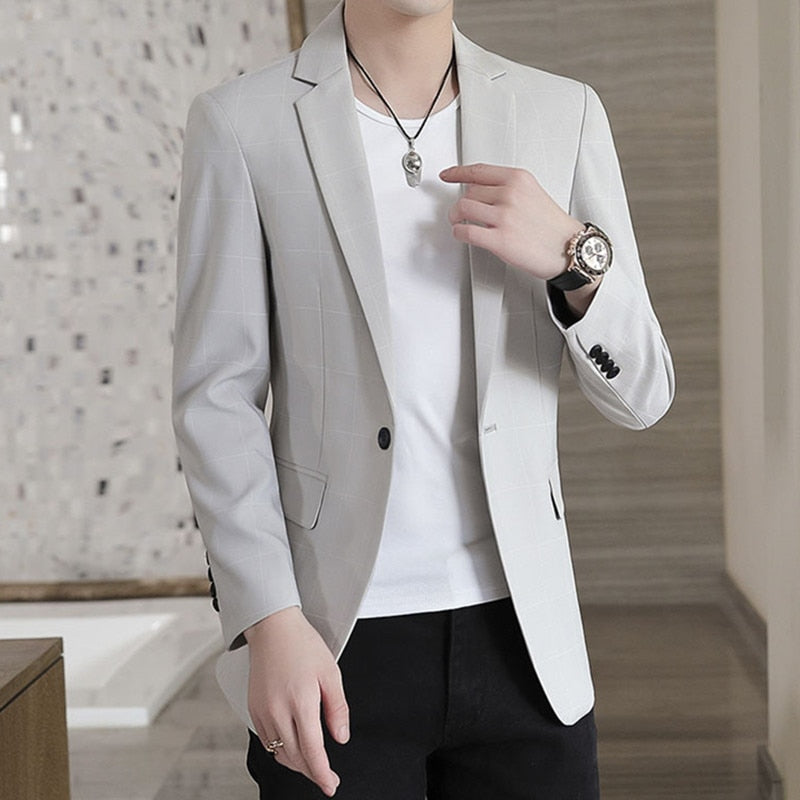 Men's Casual Business Plaid Slim Fit Formal Dress Blazers Jacket Suit