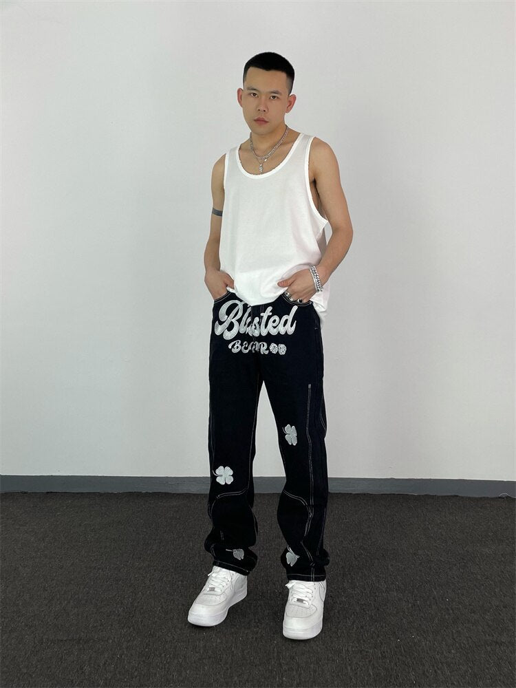 High Street Letter Embroidered Fried Street Pants Hip Hop Retro Loose