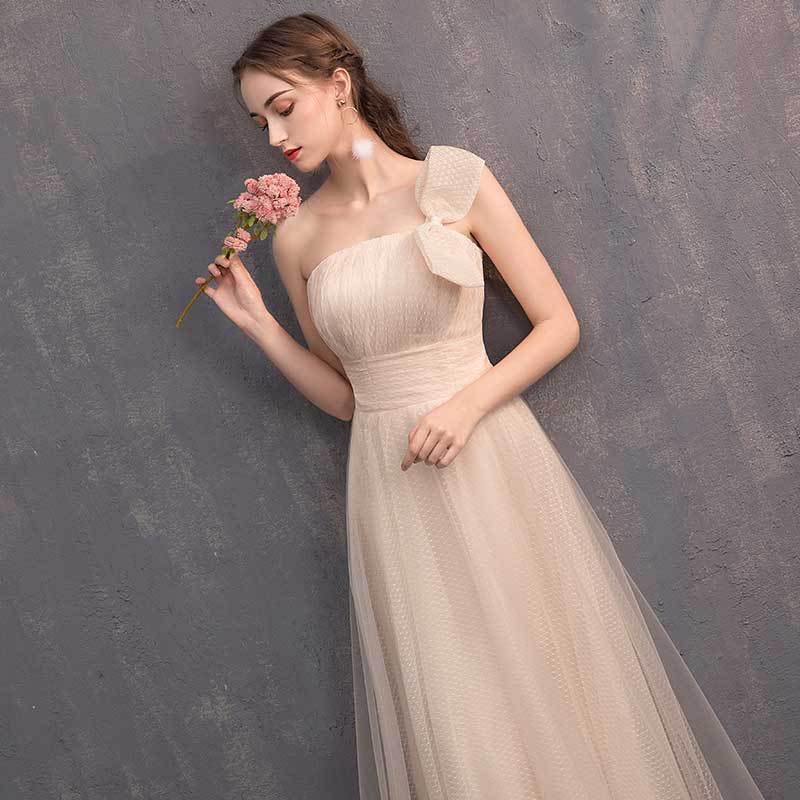 Homecoming Dresses: Long Light Cream Champagne Prom Dresses Tulle Formal Gown