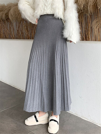 Thicken Women Knitted A-line Skirt Elegant Autumn