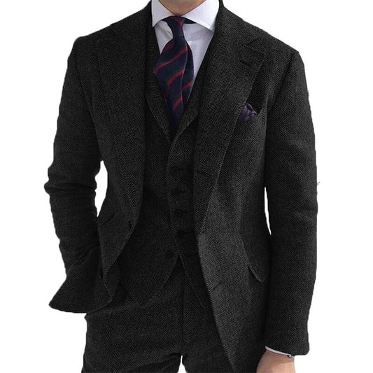 Gray Wool Tweed Winter Men Suit For Wedding Formal Groom Tuxedo