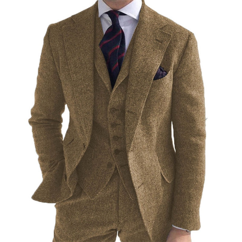 Tuxedo for Mens: Gray Wool Tweed Winter Men Suit For Wedding Formal Groom Tuxedo